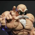 Collectible figure of a muscular elderly man with sunglasses and a white mustache, striking an authoritative pose with his hand raised