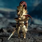 Dark Souls Statue: Dragon Slayer Ornstein in intricate golden armor, spear, dynamic pose, dark fantasy warrior collectible.