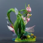 Digimon Lilimon Statue: Botanical theme with lush foliage & pink florals on grassy floral base. Collectible figure.