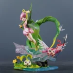 Digimon Lilimon Statue: Pink florals, green vines & translucent wings with mini-companions on botanical base. Anime collectible figure.