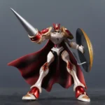 Digimon Omnimon & Gallantmon Statue: Gallantmon Red-White Armor w/ Spear, Shield & Flowing Cape