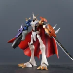 Digimon Omnimon & Gallantmon Statue: White-Gold Armored Omnimon w/ Sword, Red Cape, Sharp Horns | Heroic Pose | Collectible