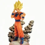 Dragon Ball - Instant Transmission Goku Mode dynamic pose, spiky golden hair, orange gi, blue wristbands, energy aura, cloud effects, anime collectible