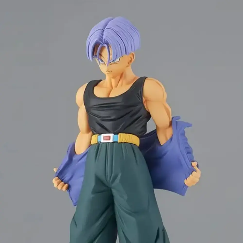 Dragon Ball - Purple Hair Trunks Figure - Dynamic pose with purple hair, black tank top, green pants, collectible anime action figure