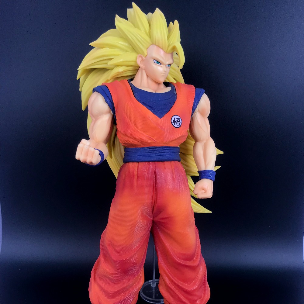 Dragon Ball SSJ3 Statue - dynamic pose, muscular definition, orange/blue outfit, golden spiked hair display collectible