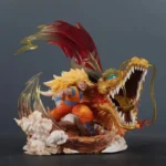 Dragon Ball Z Dragon Goku Statue, Dragon Fist Explosion Goku action figure, golden blonde hair, dynamic attack pose, dragon aura energy.