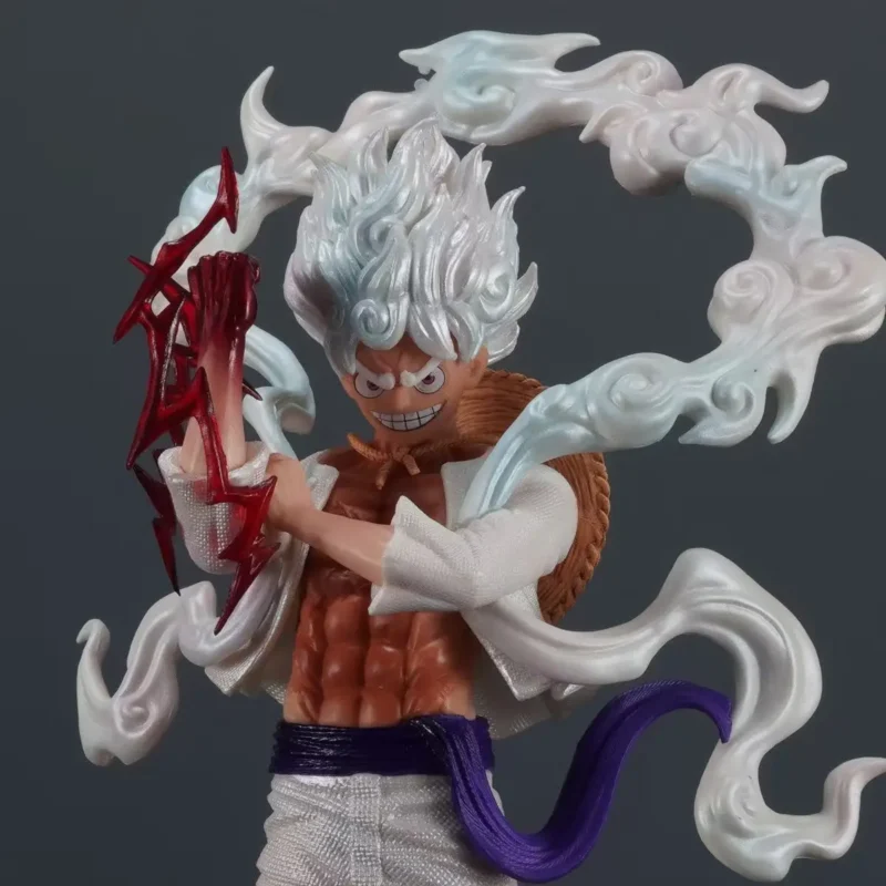 One Piece Luffy Statue Gear 5 - Dynamic Pose with Flaming Hair & Detailed Muscle Sculpt, a must-have collectible!