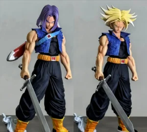 Trunks Statue with dual swords & purple/gold hair - blue vest/black pants/yellow boots, dynamic detailed sculpture