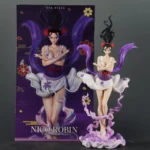 Nico Robin Statue from One Piece - graceful pose with purple hair, white skirt, floral accents on cloud base